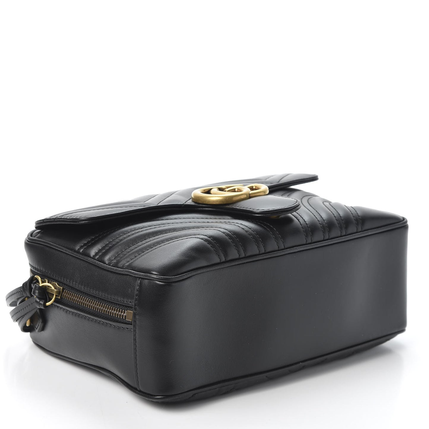 Calfskin Matelasse Sylvie Web Small GG Marmont Top Handle Shoulder Bag Black