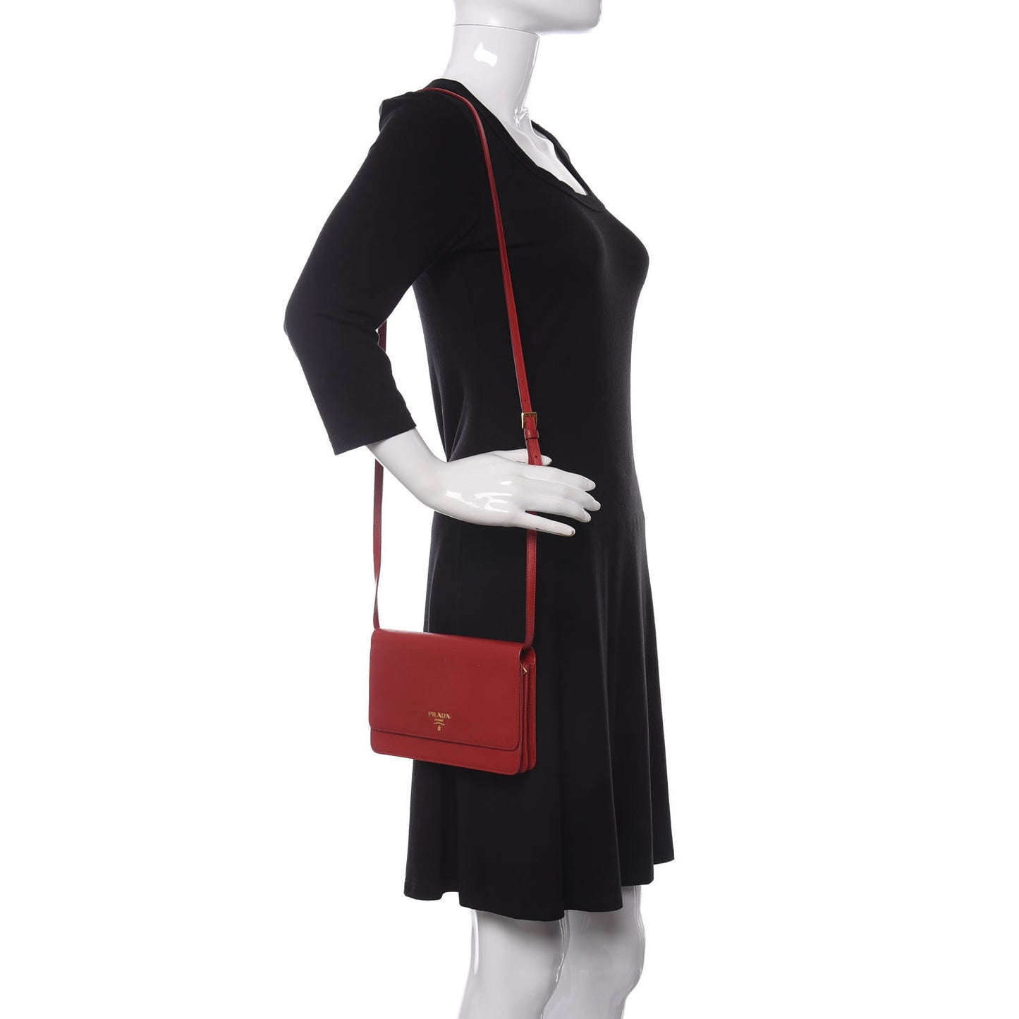 Saffiano Metal Mini Crossbody Wallet Rosso