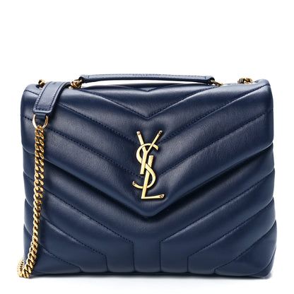 Saint Laurent Calfskin Y Quilted Monogram Small Loulou Chain Satchel Blue Charron 1 of 12