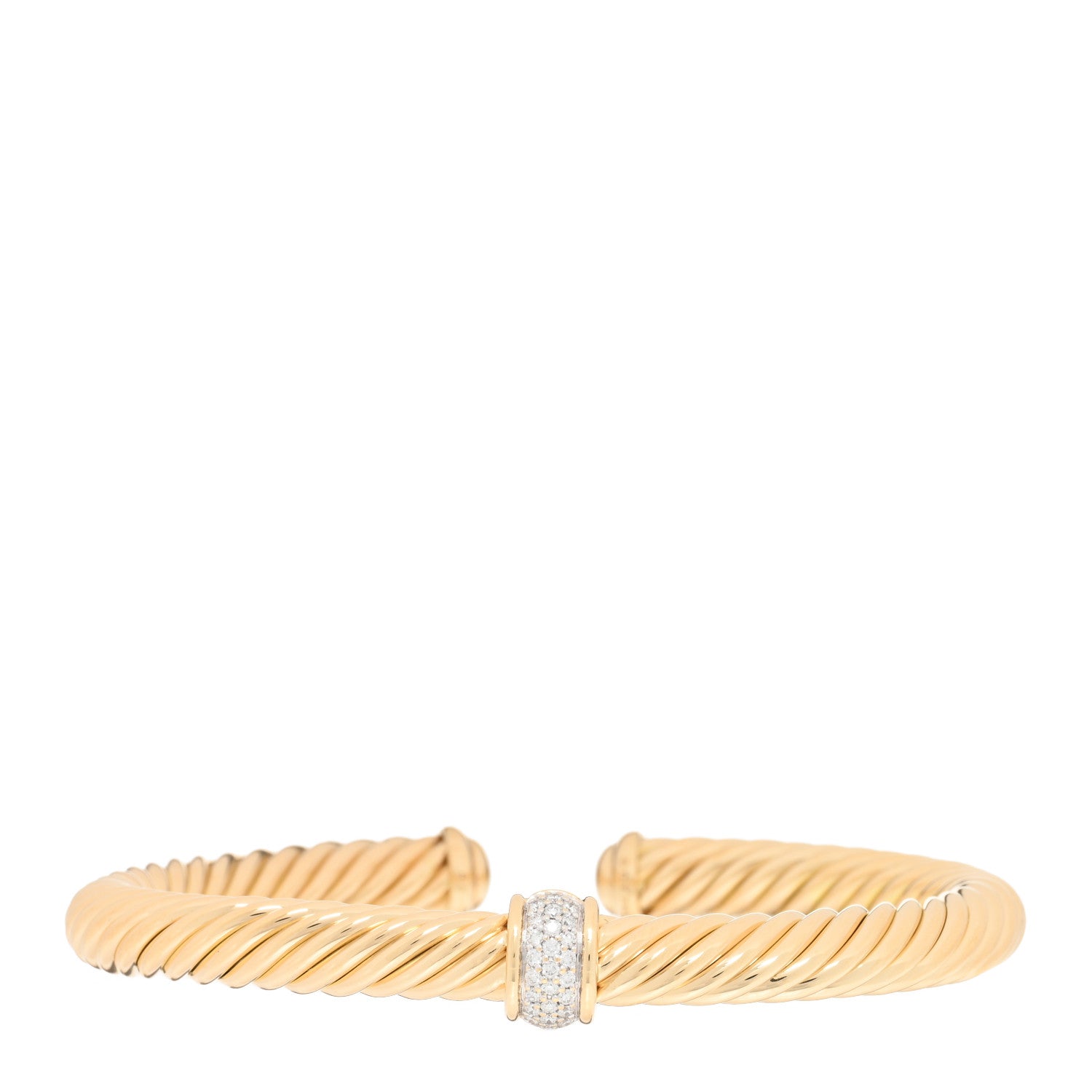 David Yurman 18K Yellow Gold Diamond 7mm Cable Classics Single Station Bracelet 1 of 4