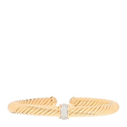 David Yurman 18K Yellow Gold Diamond 7mm Cable Classics Single Station Bracelet 1 of 4