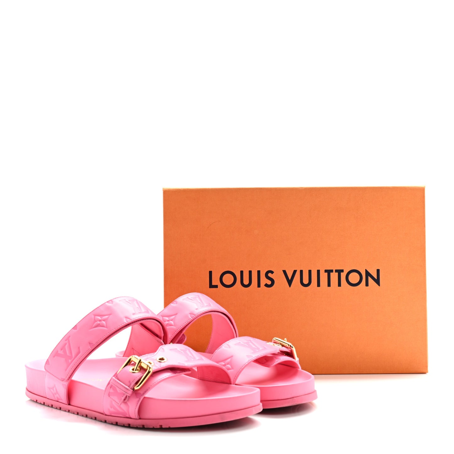 Calfskin Monogram Embossed Bom Dia Flat Mule Sandals 41 Pink