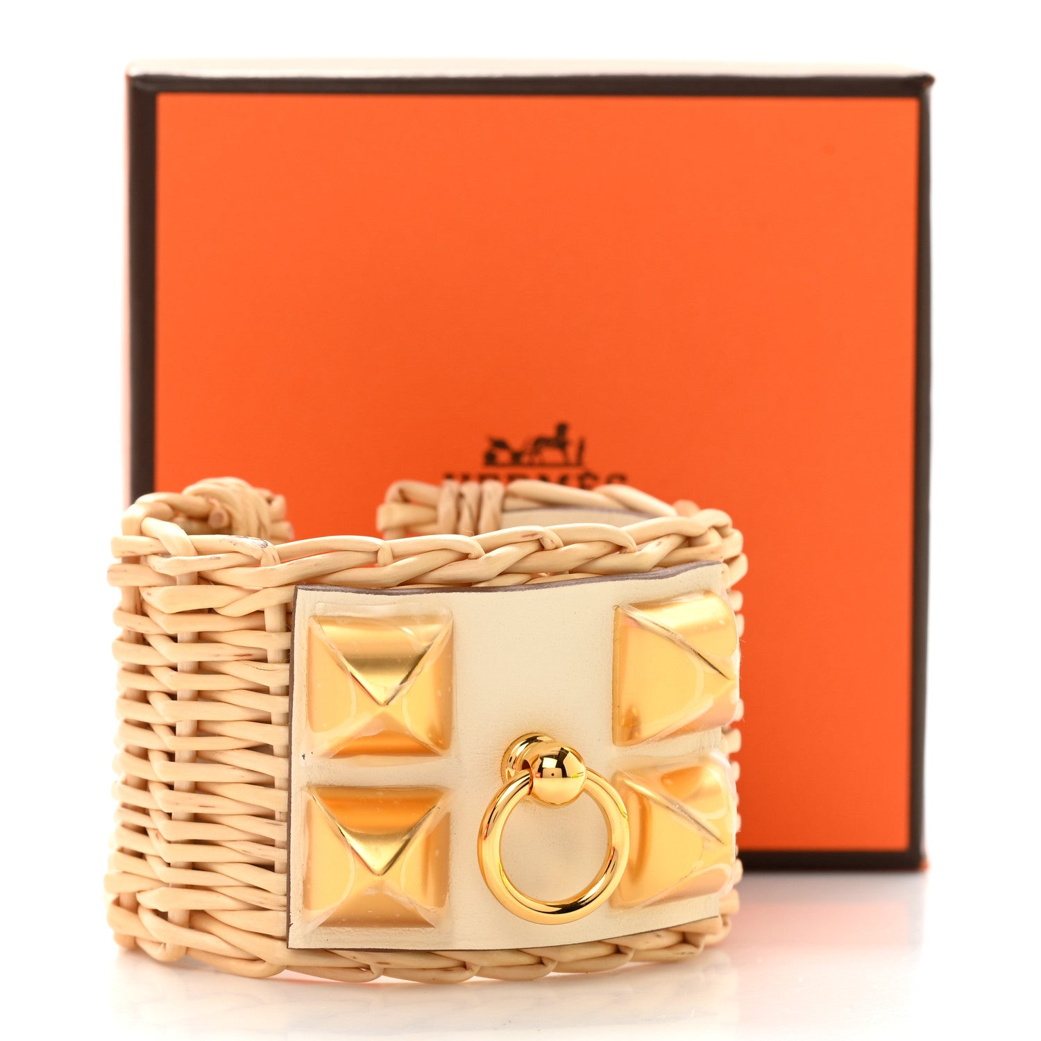 Hermes Wicker Swift Medor Picnic Cuff Bracelet T2 Nata 1513330