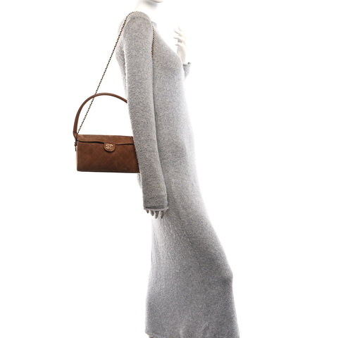 Calfskin Crocodile Embossed Turn Around Clutch With Chain Dark Khaki Camel