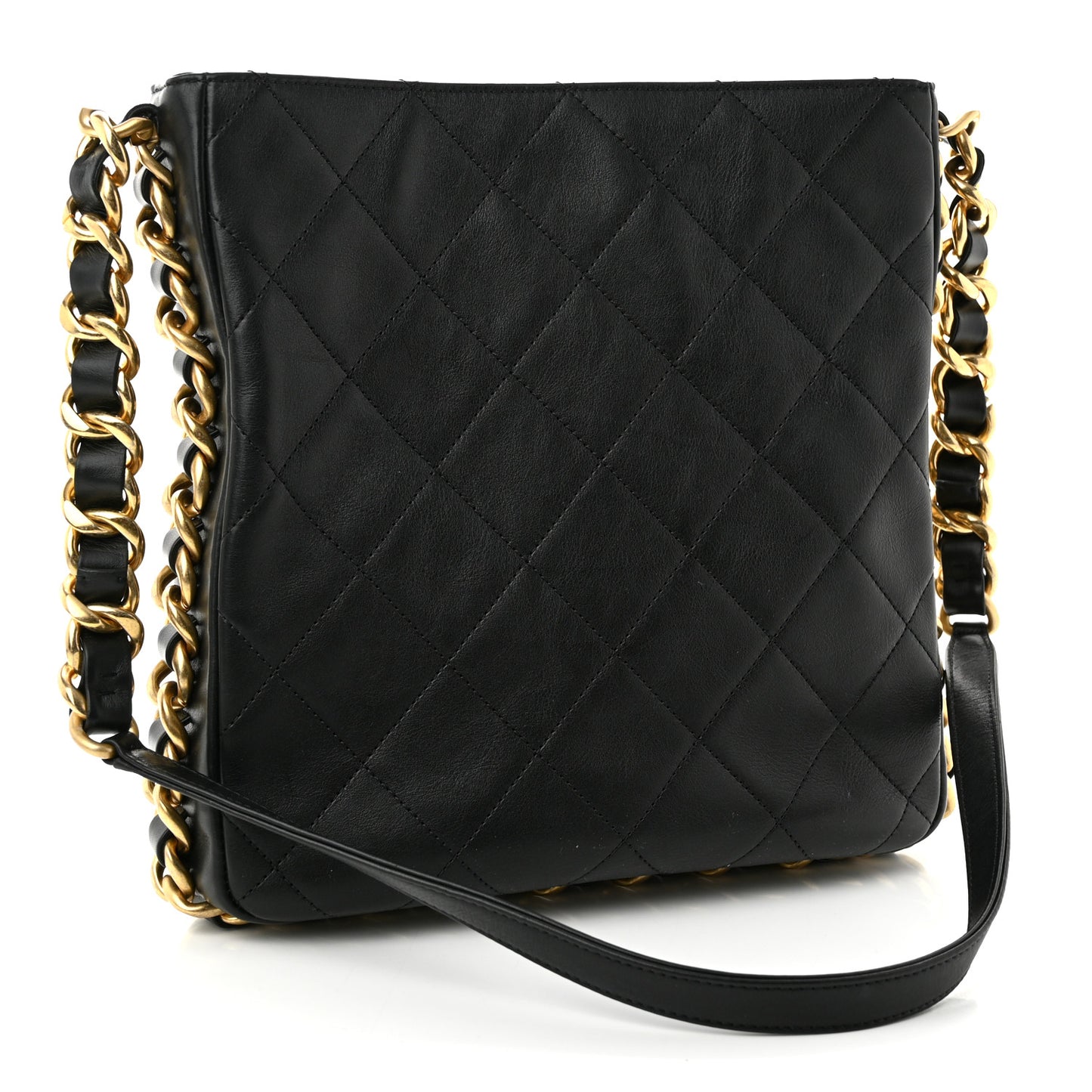 Calfskin Quilted Framing Chain Hobo Black