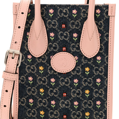 Gucci Denim Dollar Calfskin GG Monogram Mini Retro Interlocking G Tote Bag Blue Tea Multicolor Powder Pink 9 of 12