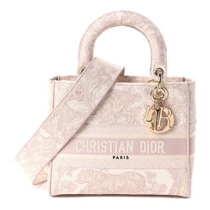 Christian Dior Canvas Toile De Jouy Embroidered Medium Lady D-Lite Rose 1 of 10