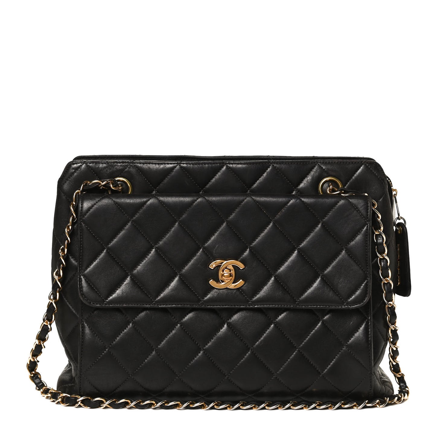 Lambskin Quilted Flap Shoulder Bag Black