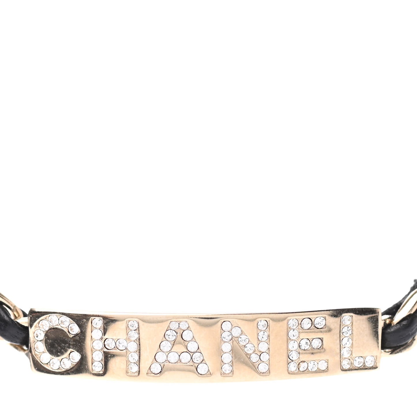 Metal Lambskin Crystal Sergeant Chanel Choker Necklace Black Gold