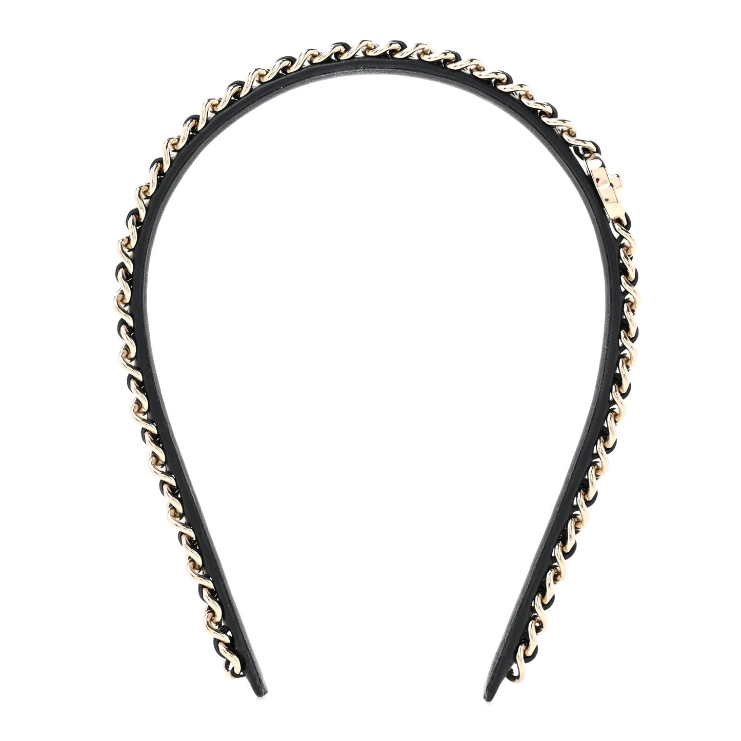 Metal Lambskin CC Turnlock Chain Headband Gold Black