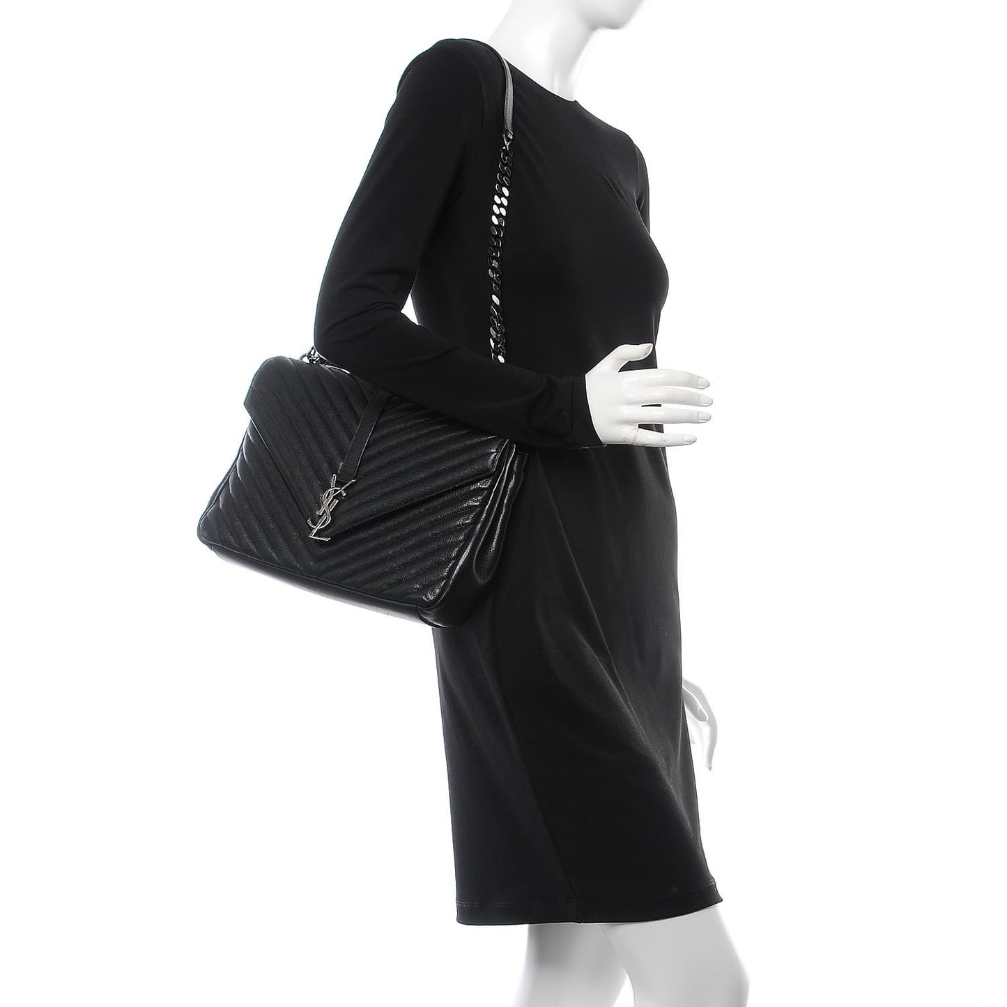 Sheepskin Matelasse Chevron Monogram Large College Satchel Black