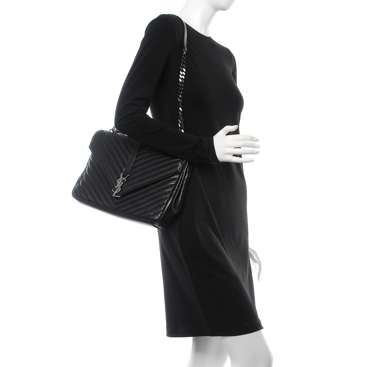 Saint Laurent Sheepskin Matelasse Chevron Monogram Large College Satchel Black 2 of 13