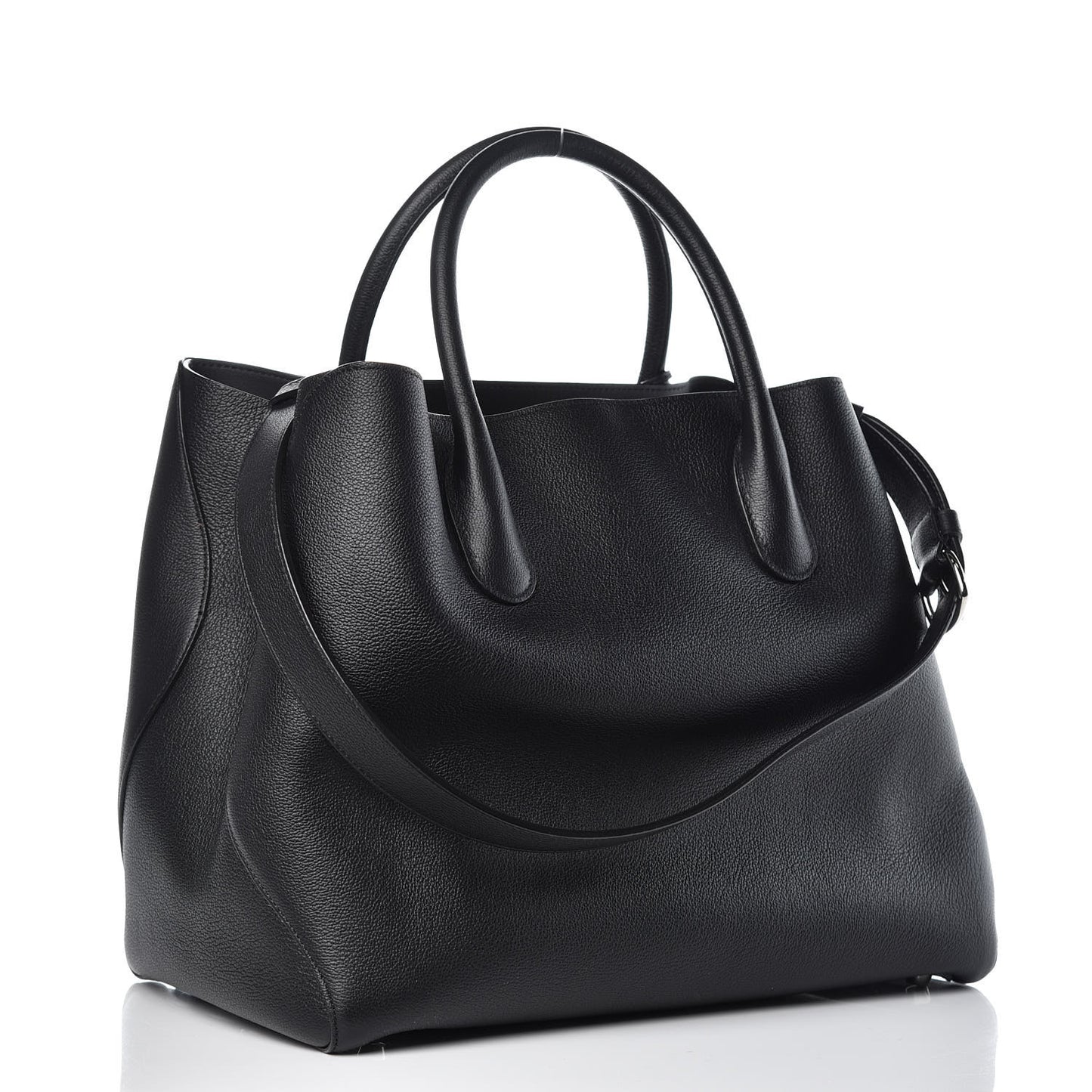 Supple Grained Calfskin Large Open Bar Tote Black
