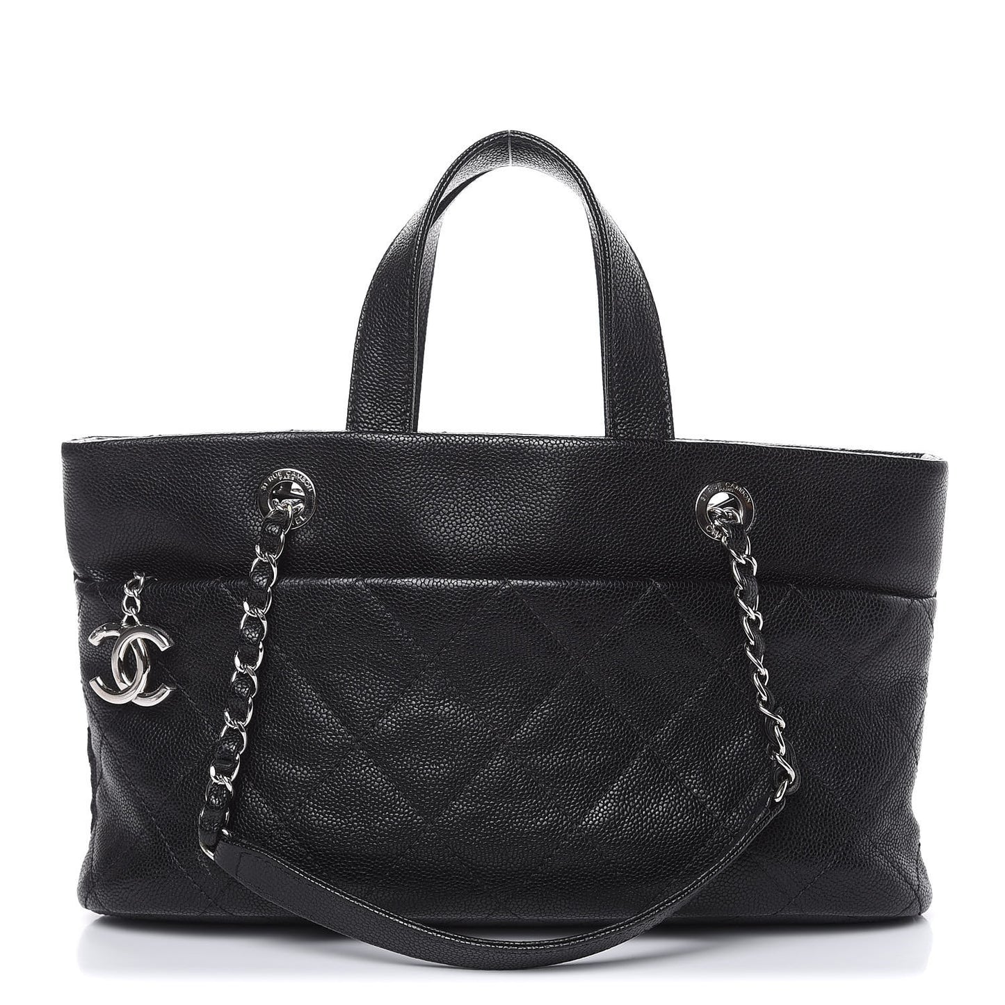 Caviar Quilted CC Shopping Tote Black