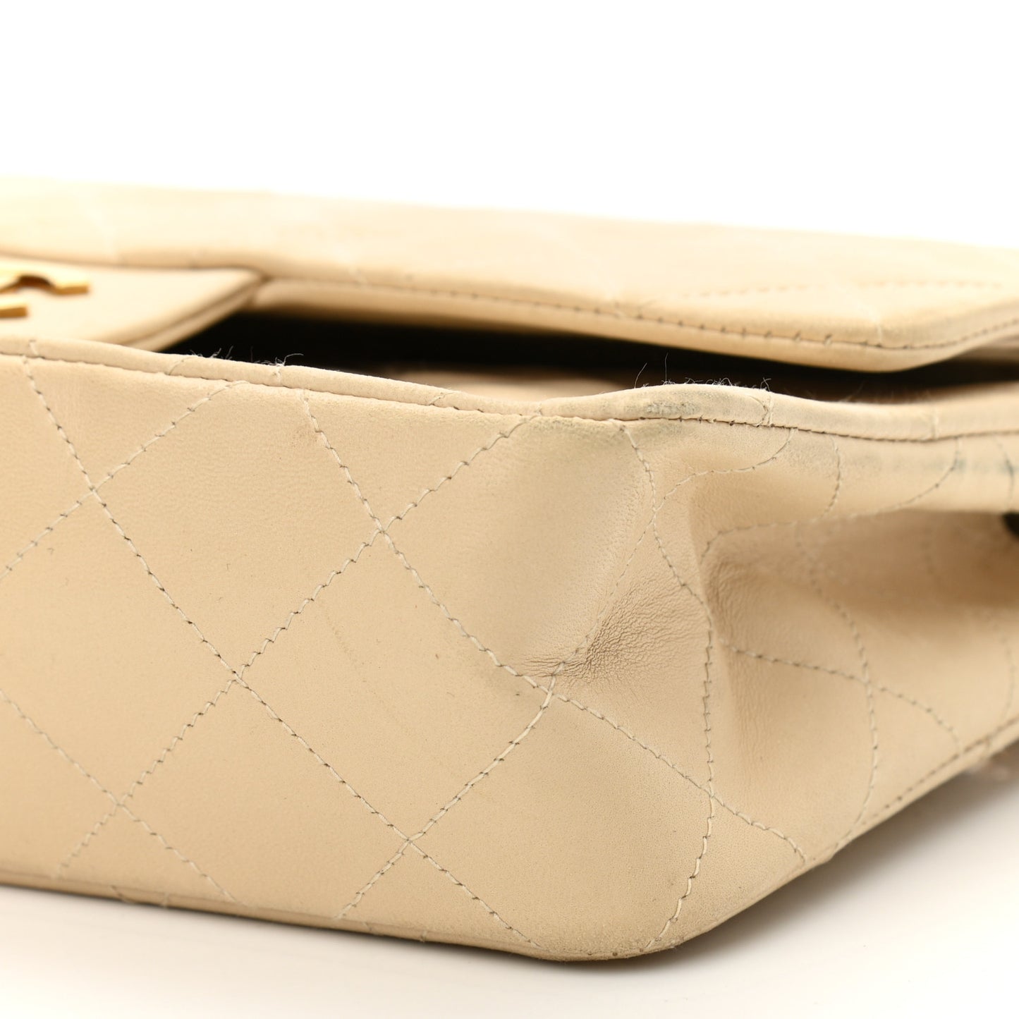 Lambskin Quilted Small Double Flap Beige