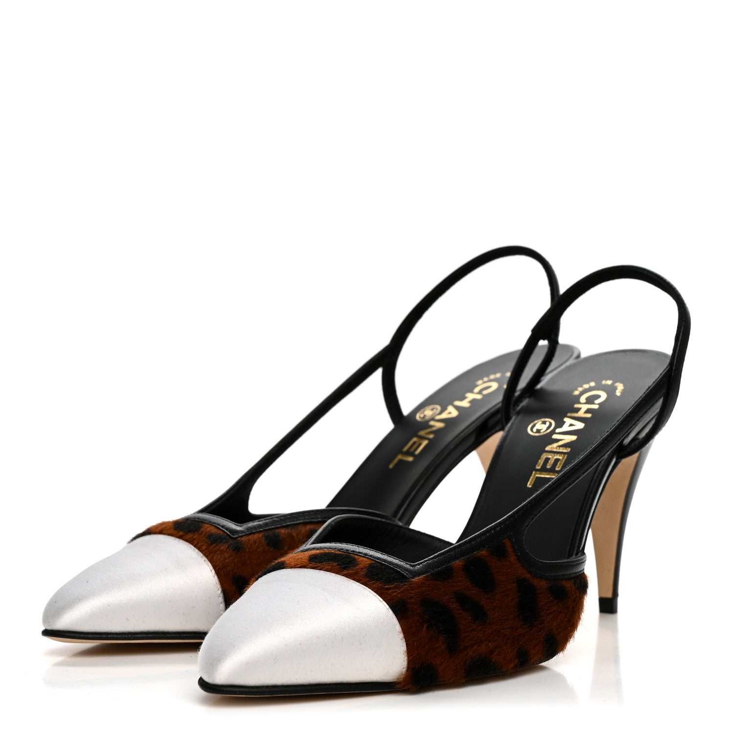 Chanel Lambskin Mixed Fibers Cap Toe CC Slingback Pumps 38.5 Brown Black White 3 of 9