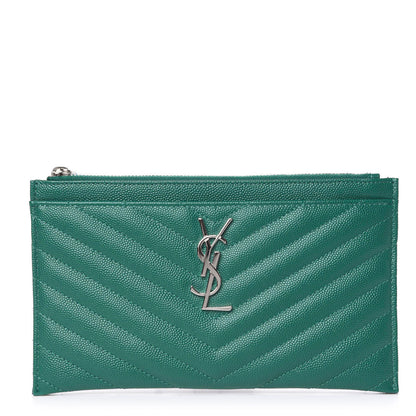 Saint Laurent Grain De Poudre Chevron Monogram Bill Pouch Malachite Green 1 of 6