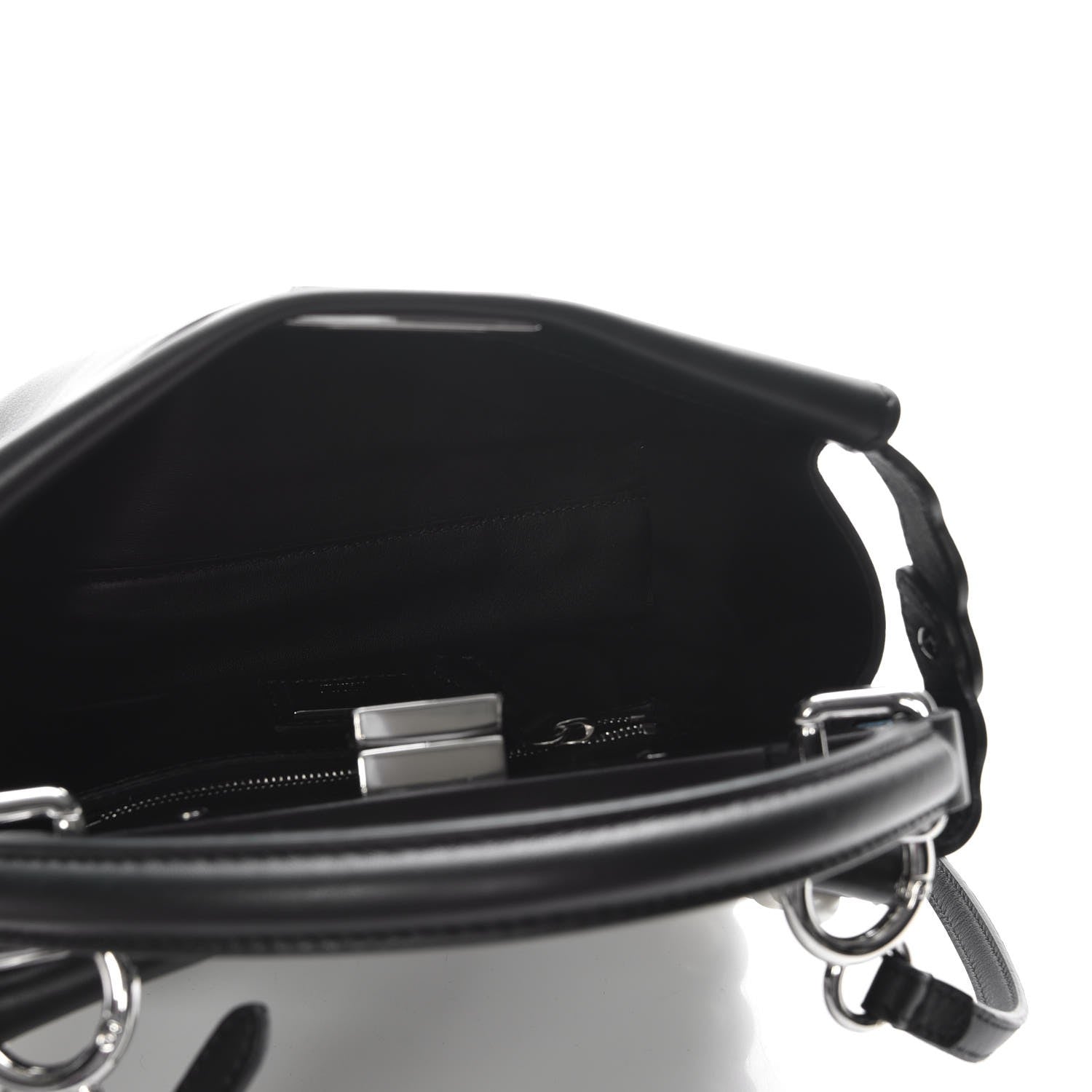 Fendi Vitello Seta Shiny Nappa Pearl Scallopped Studded Mini Peekaboo Iconic Satchel Black 6 of 9