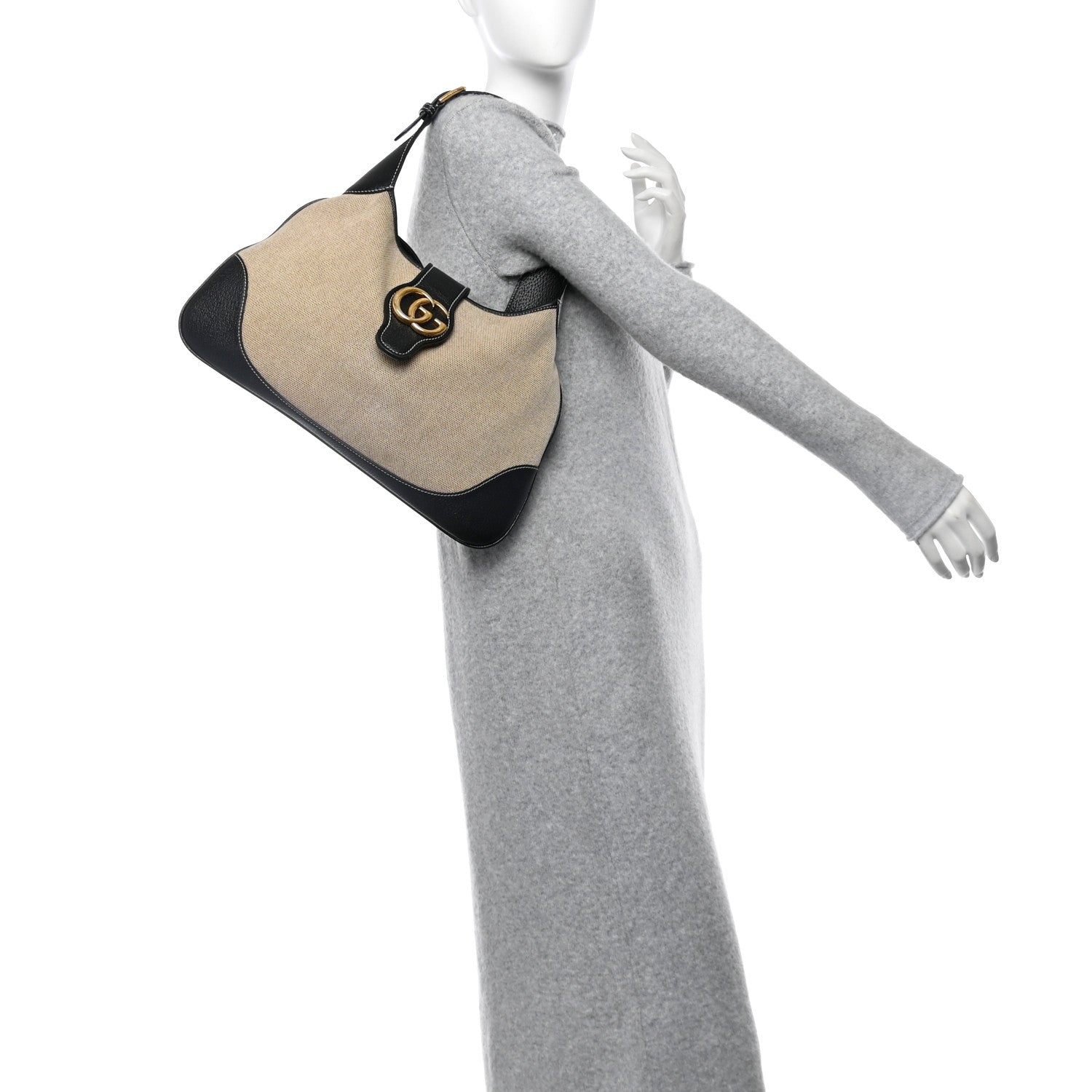 Gucci Canvas Textured Dollar Calfskin Medium Aphrodite Shoulder Bag Beige Black 2 of 10