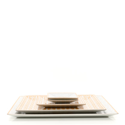 Hermes Porcelain Mosaique Au 24 Set of 5 Square Plates Gold 5 of 12