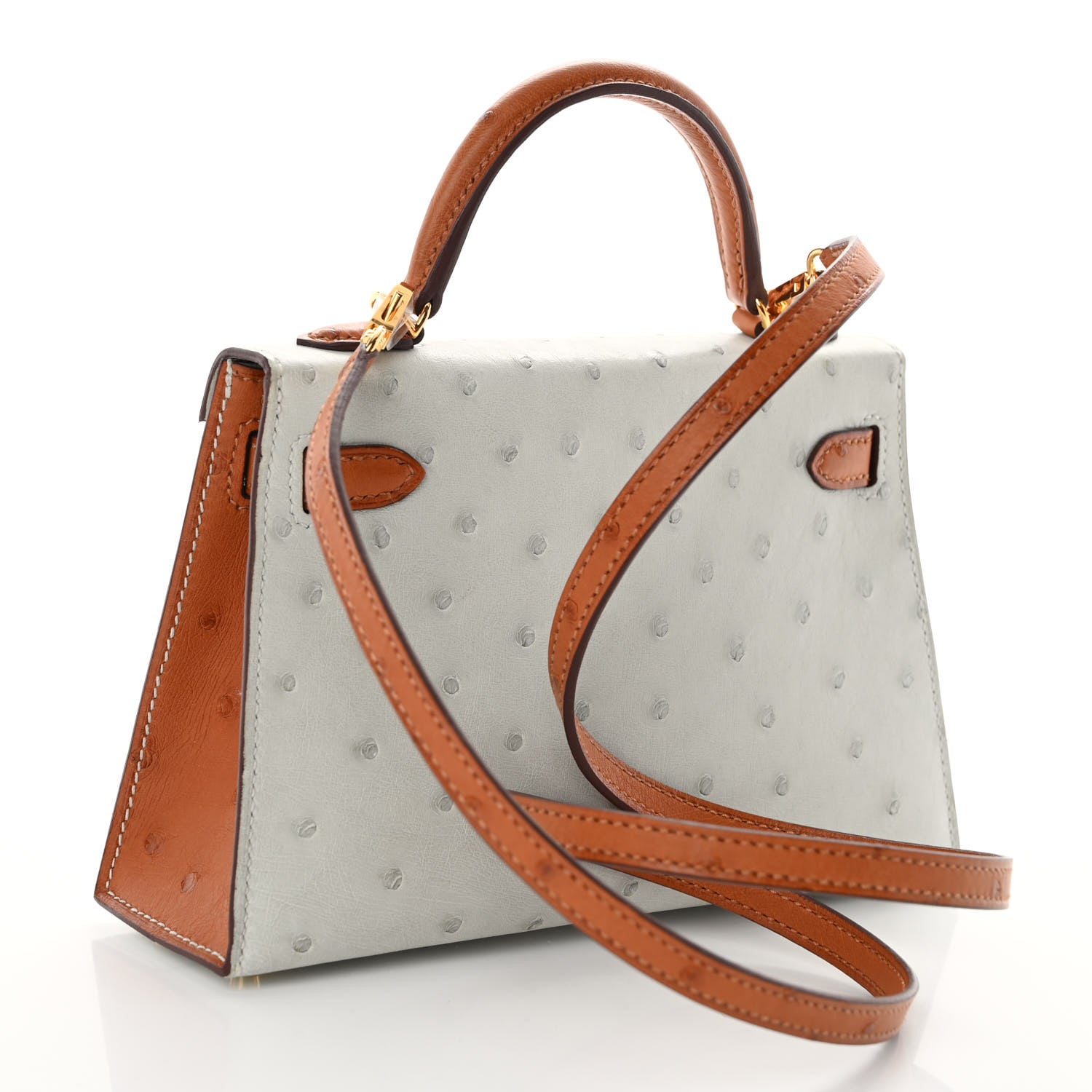 Hermes Ostrich Horseshoe Mini Kelly Sellier 20 Gris Perle Gold 2 of 10