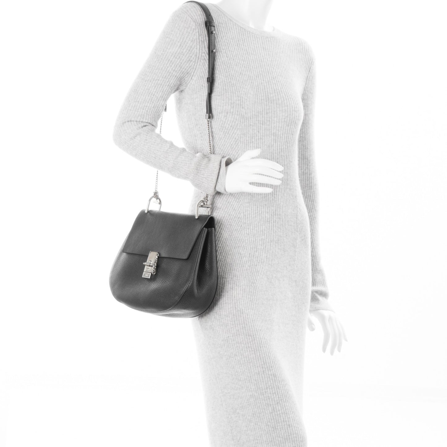 Grained Lambskin Medium Drew Shoulder Bag Black