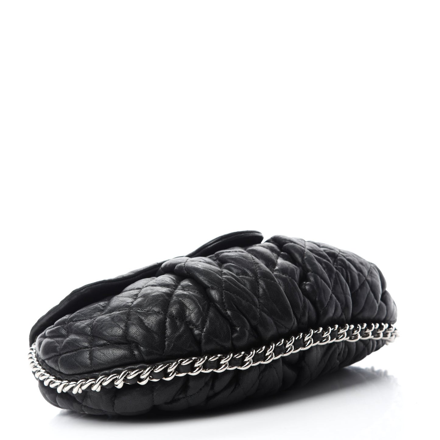 Washed Lambskin Quilted Medium Chain Around Messenger Black