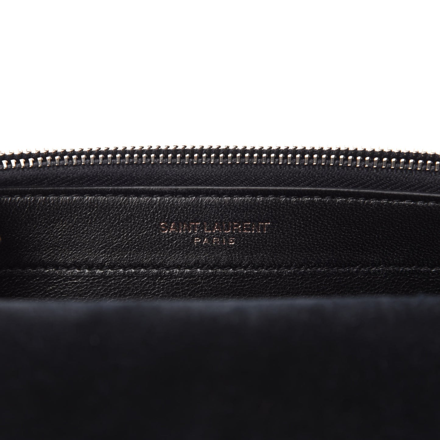 Metallic Suede Classic Monogram Kate Tassel Chain Wallet Black Silver