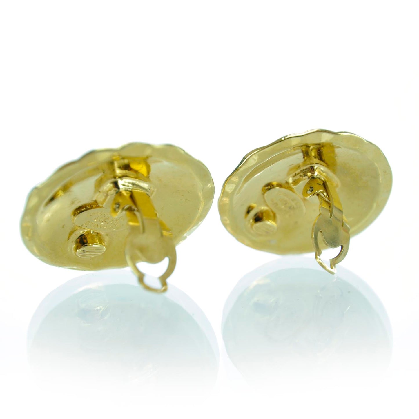 Round Quilted CC Clip On Earrings Gold