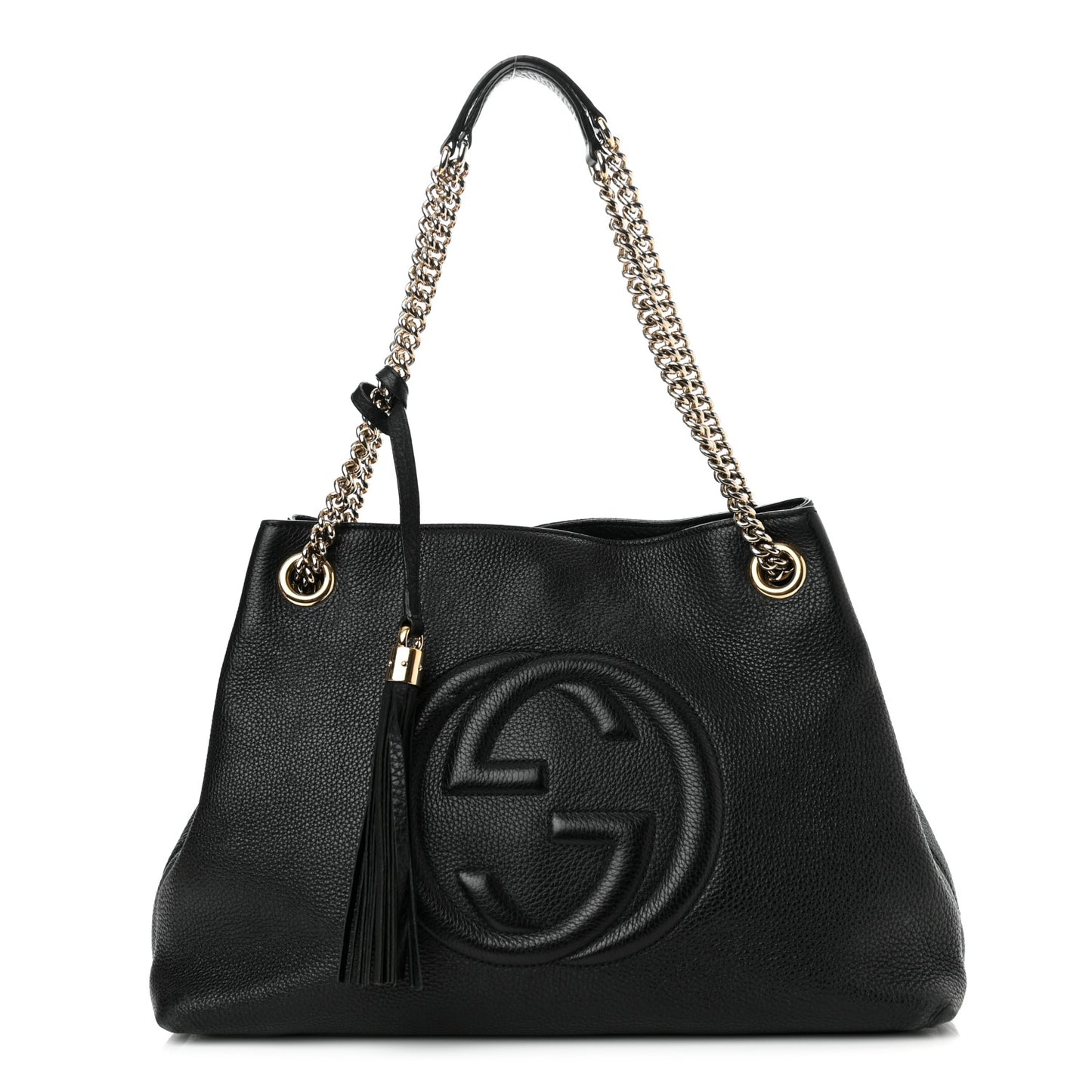 Pebbled Calfskin Medium Soho Chain Shoulder Bag Black
