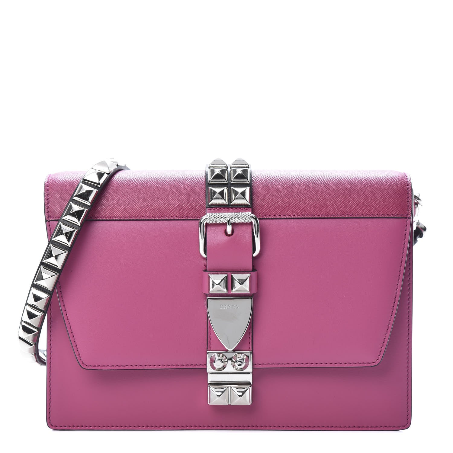 Prada Saffiano City Calfskin Studded Small Elektra Shoulder Bag Fuxia 1 of 10