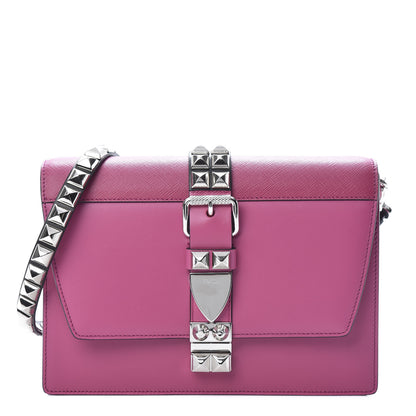 Prada Saffiano City Calfskin Studded Small Elektra Shoulder Bag Fuxia 1 of 10