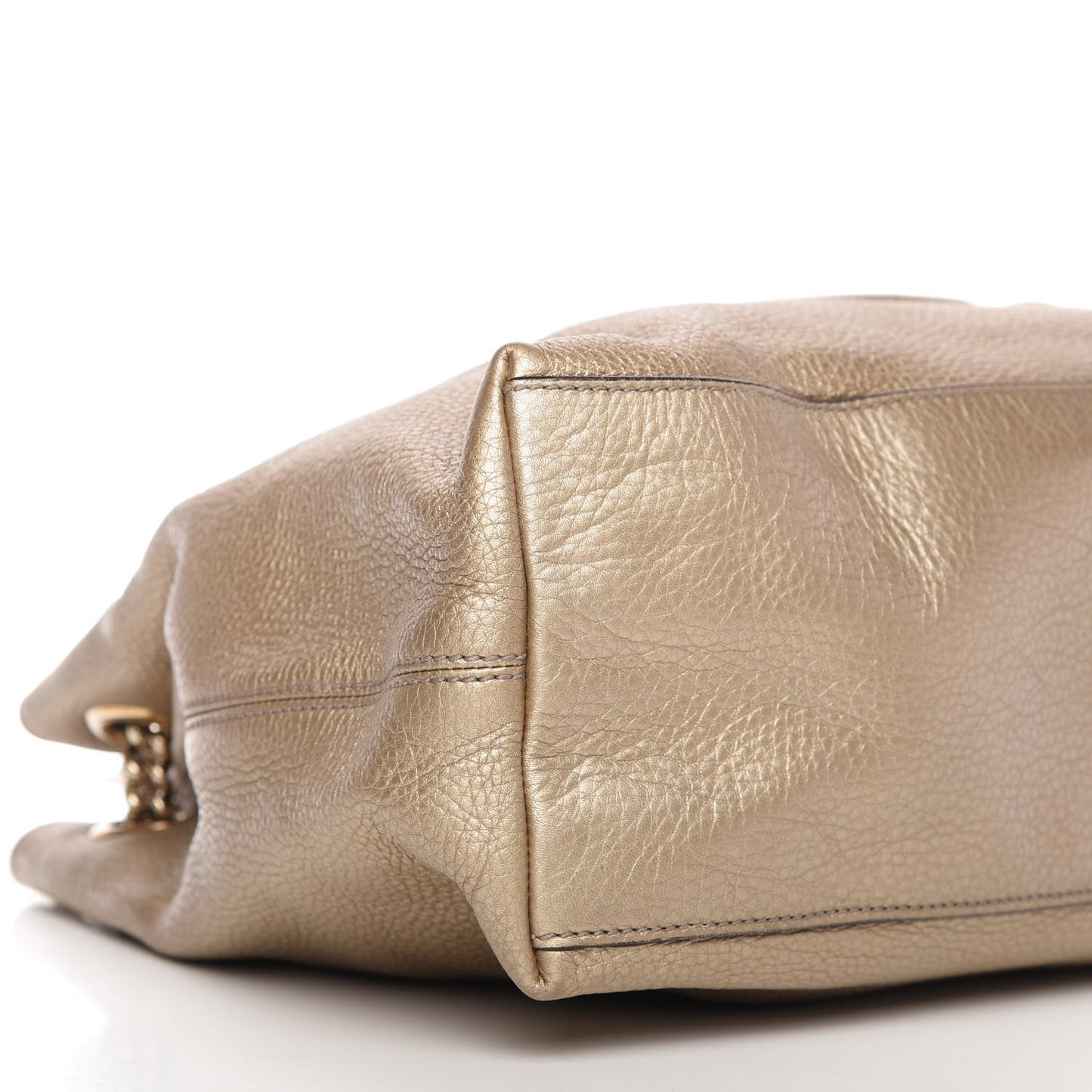 Metallic Pebbled Calfskin Medium Soho Chain Shoulder Bag Golden Beige