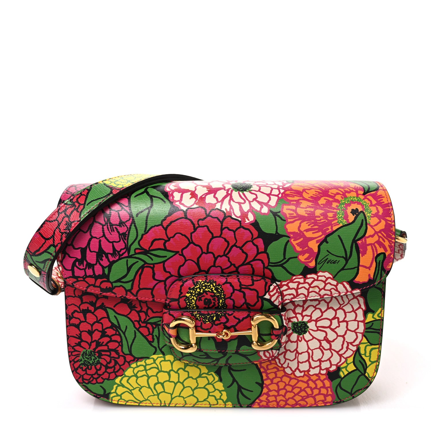 Gucci X KEN SCOTT New Shangai Calfskin Pomponica Print Horsebit 1955 Shoulder Bag Multicolor Fuxia Pompon 1 of 10