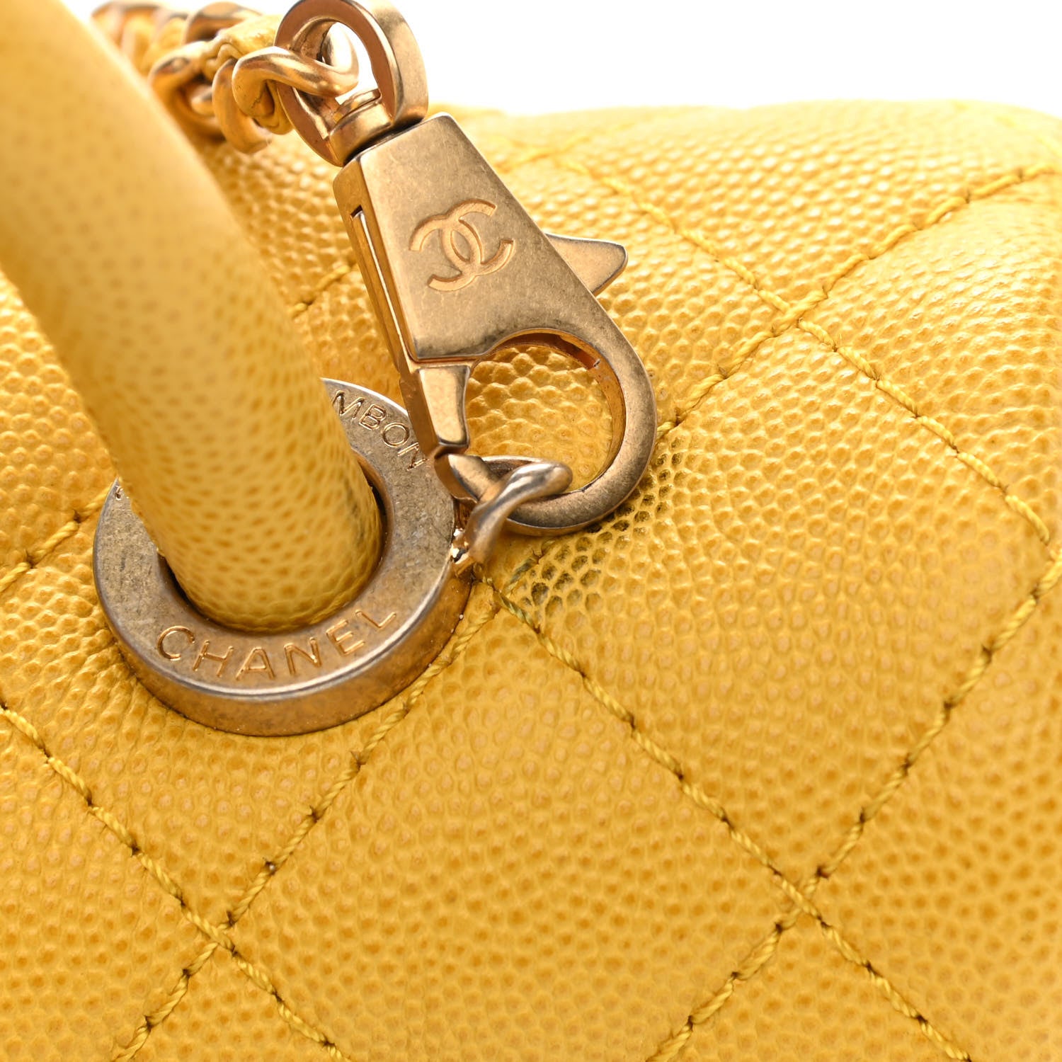 Chanel Caviar Quilted Mini Coco Handle Flap Yellow 19 of 22