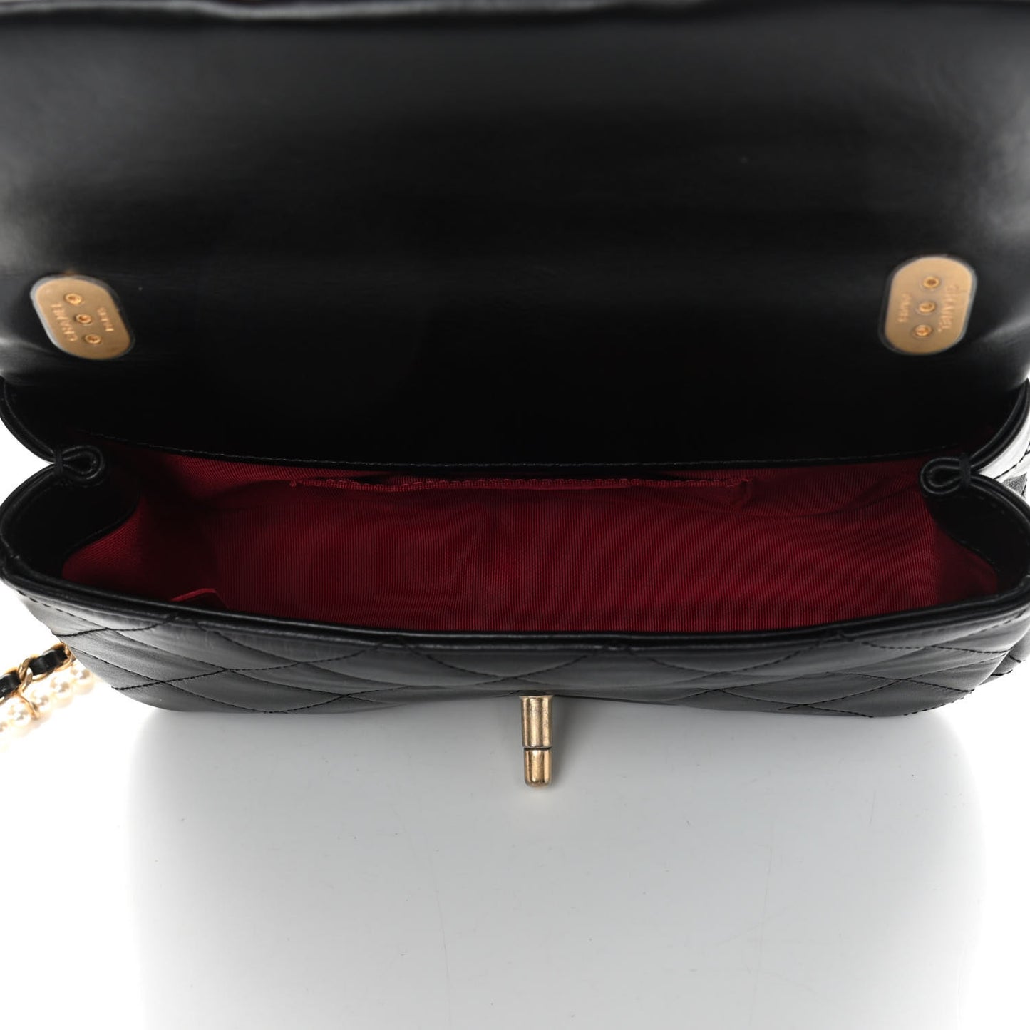 Calfskin Quilted Small Crystal Pearls Flap Bag Black