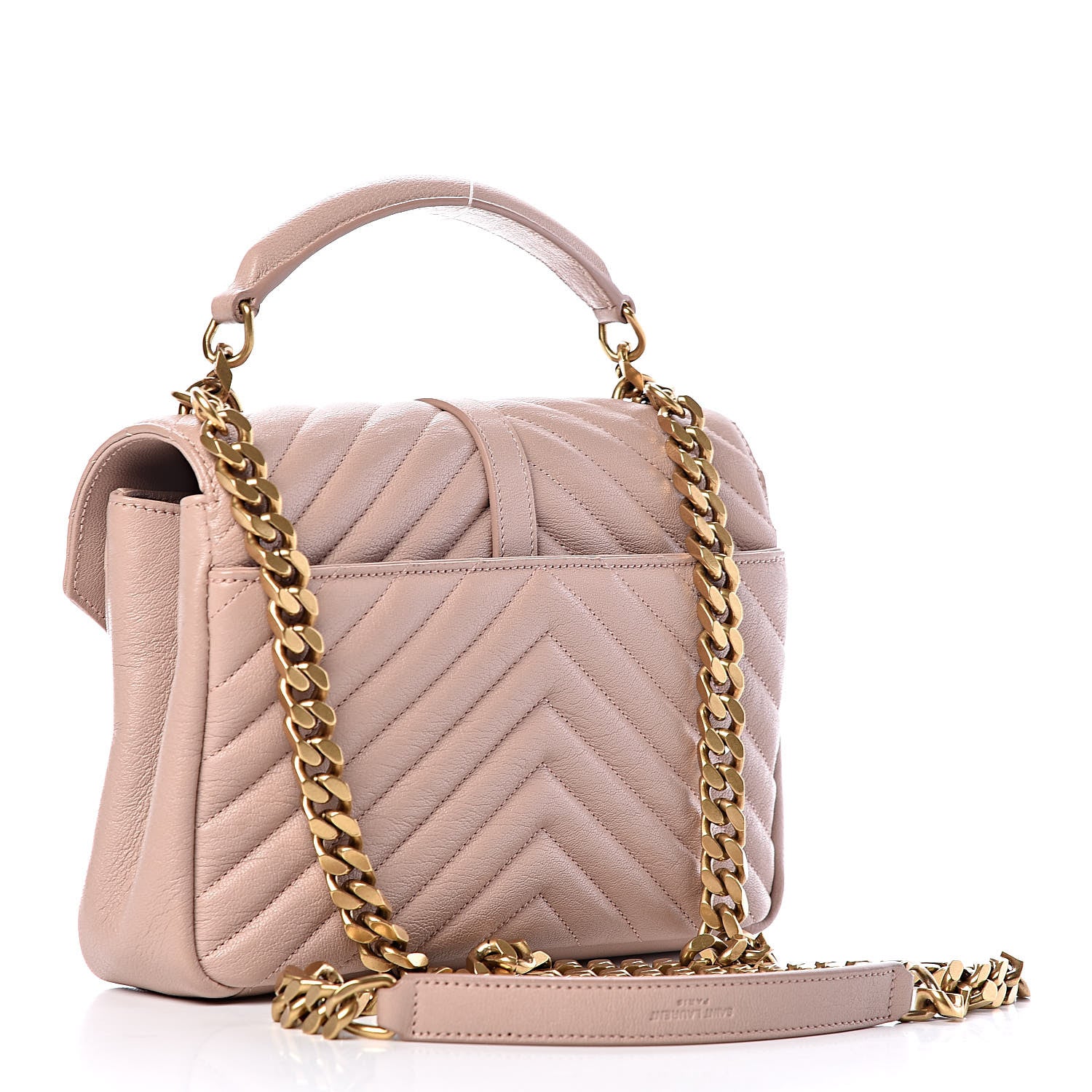 Saint Laurent Sheepskin Matelasse Chevron Monogram Medium College Bag Rose Poudre 3 of 10