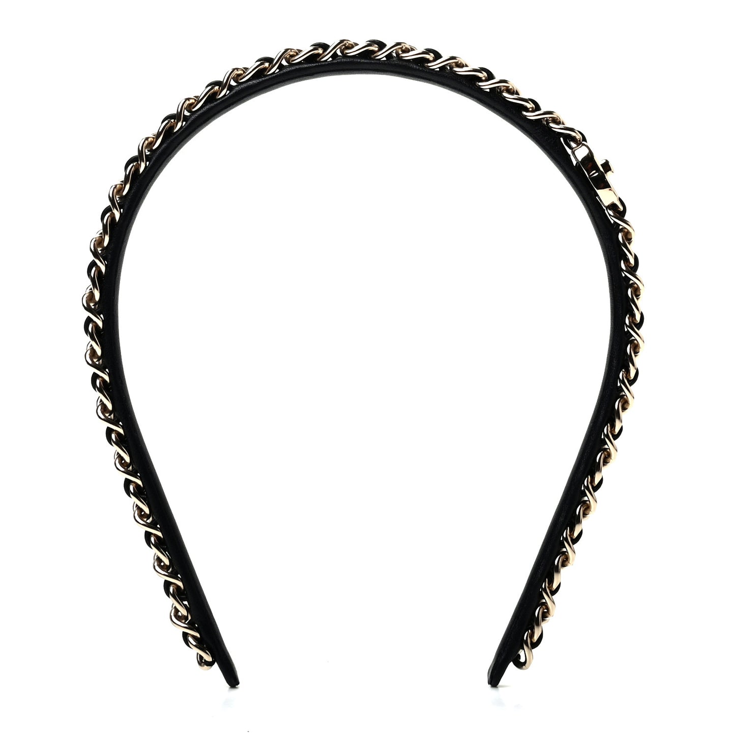 Metal Lambskin CC Turnlock Chain Headband Gold Black