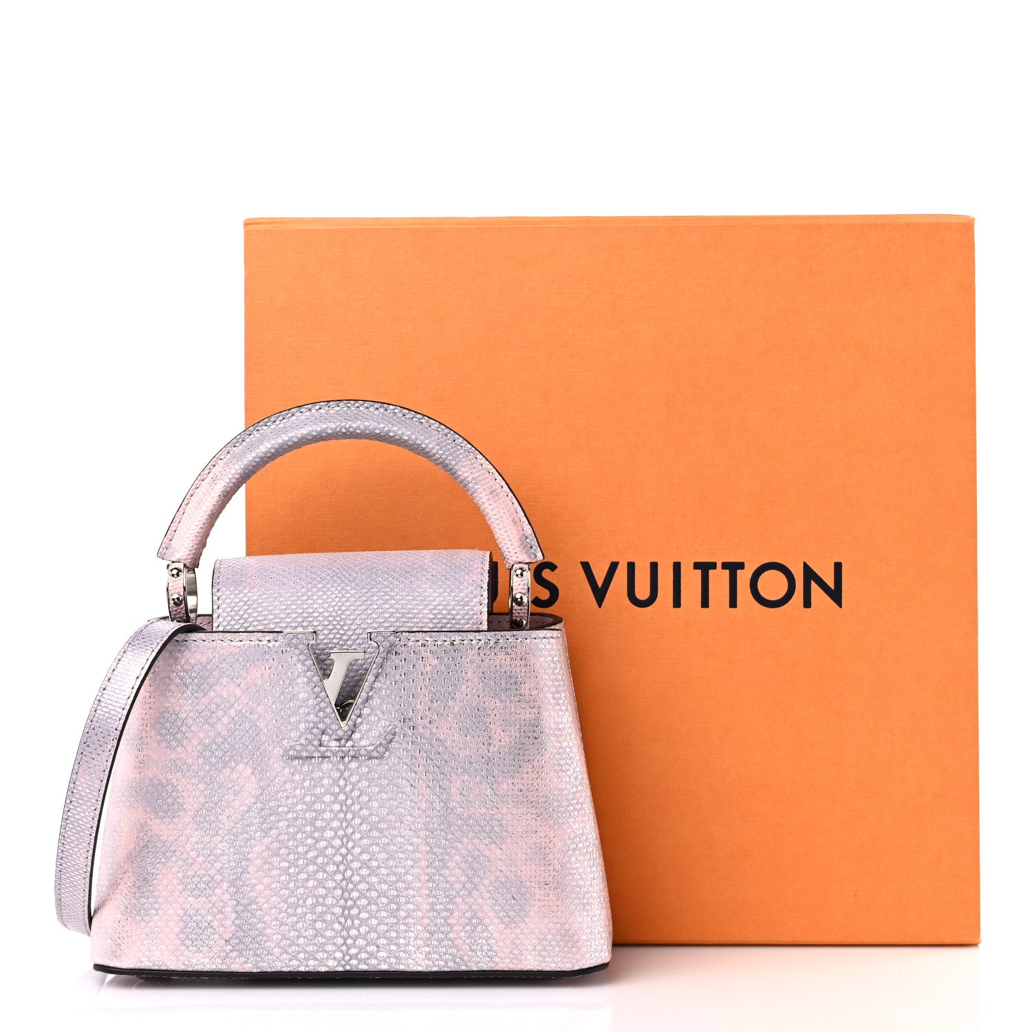 Louis Vuitton Metallic Lizard Mini Capucines Pink Purple 9 of 9