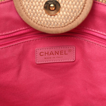 Chanel Straw Raffia Calfskin Striped Large Deauville Tote Black Beige Ivory 6 of 14