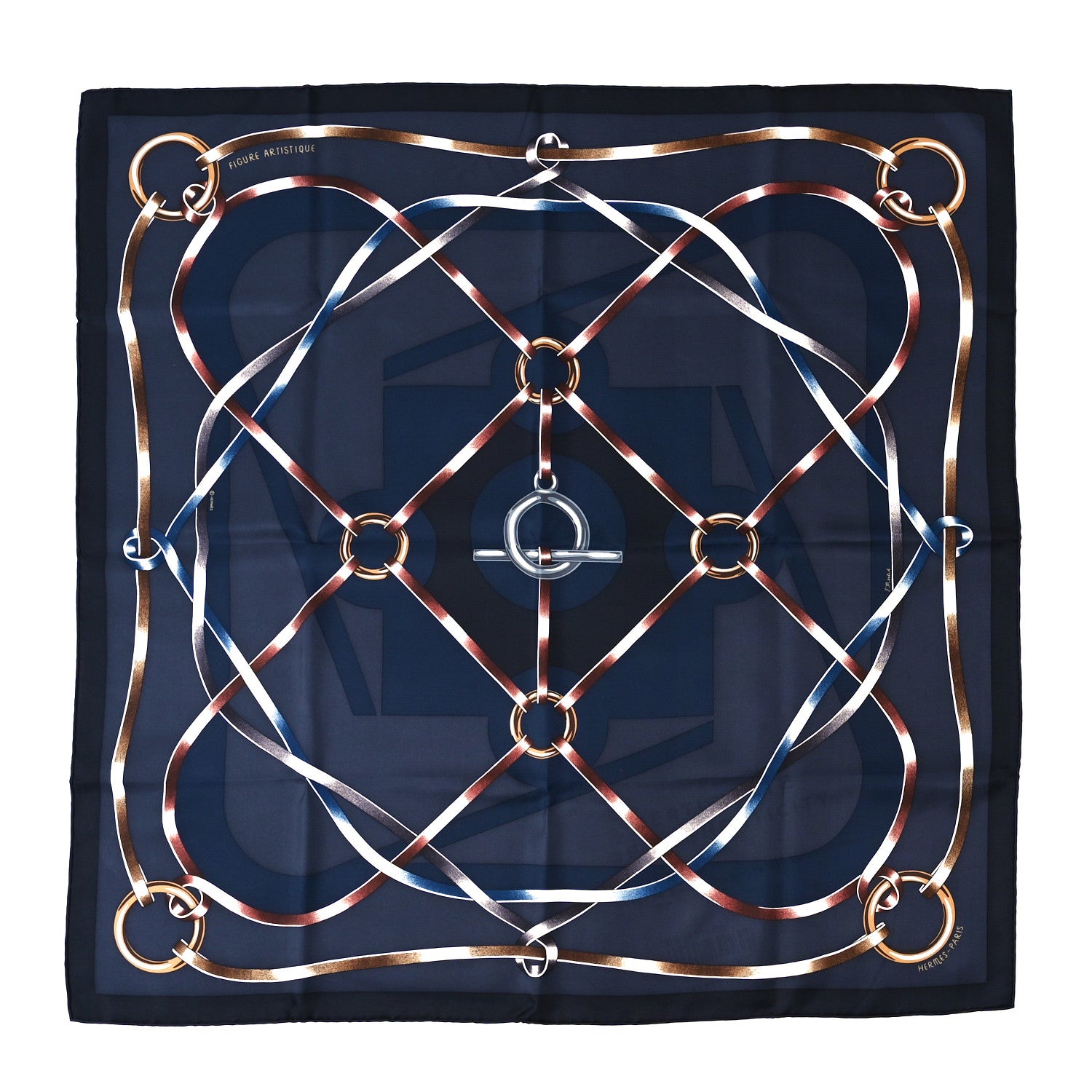 Hermes Silk Figure Artistique Scarf 90 Bleu Noir Brun Chocolate 1 of 5