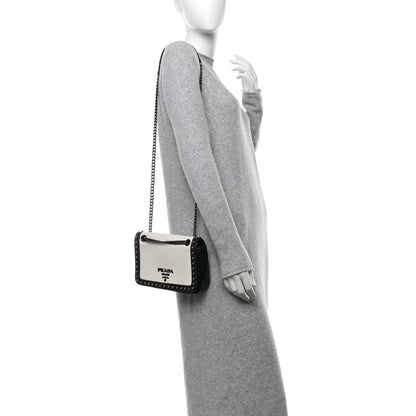 Prada Glace Calfskin Studded Crossbody White Black 2 of 13