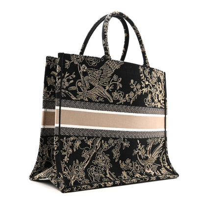 Christian Dior Canvas Embroidered Large Ornamental Cornely Book Tote Black Beige 3 of 14