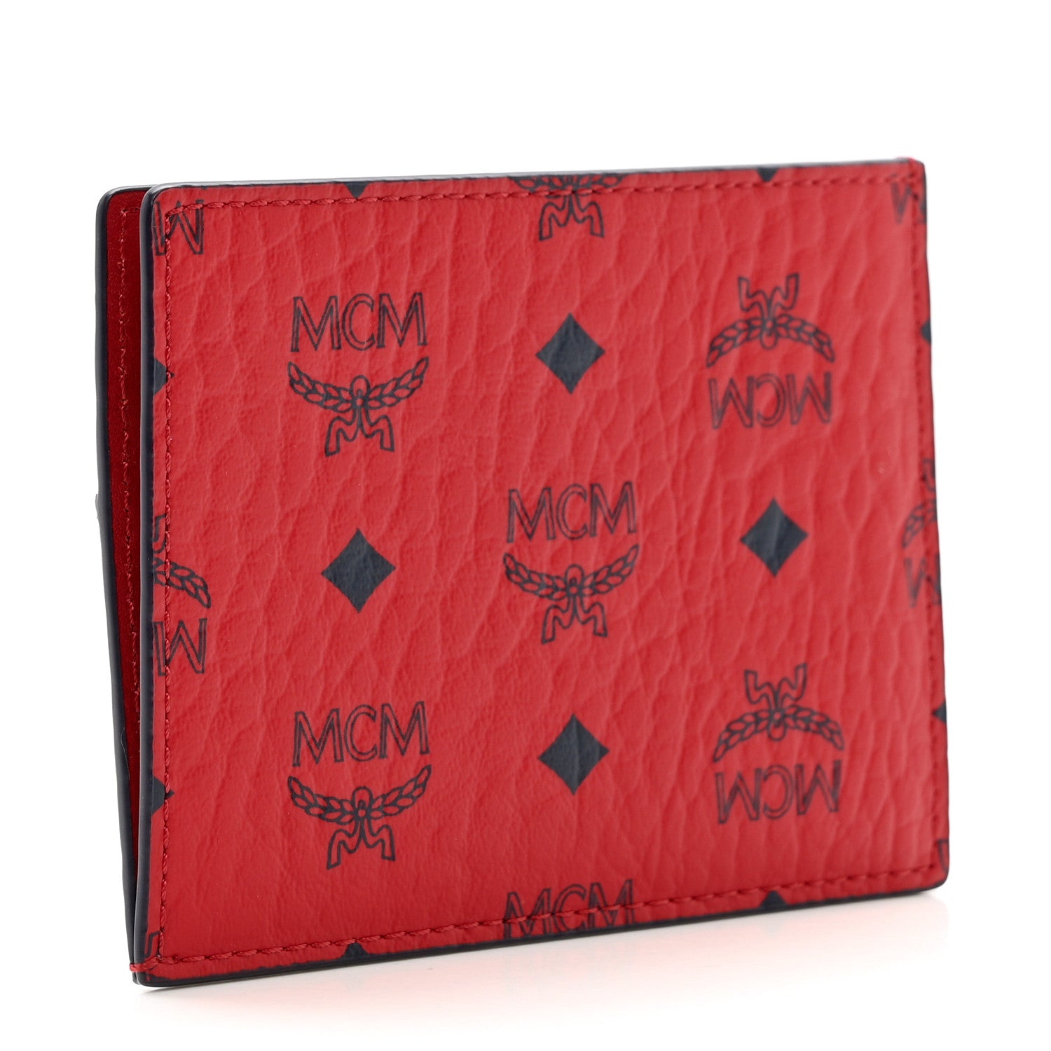 MCM Calfskin Visetos Mini Card Case Ruby Red 3 of 7