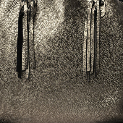 Valentino Garavani Metallic Grained Calfskin C-Rockee Fringe Tote Sasso 7 of 9
