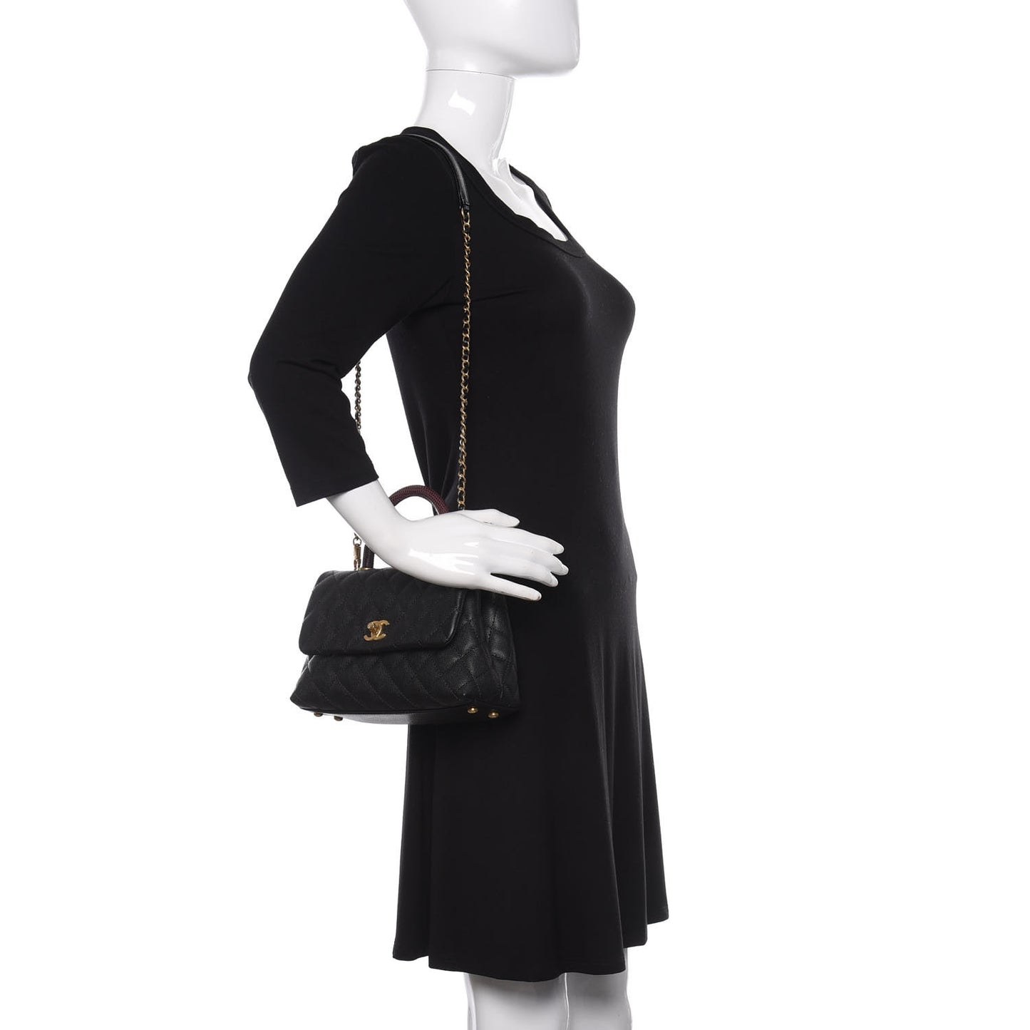 Caviar Lizard Quilted Mini Coco Handle Flap Black