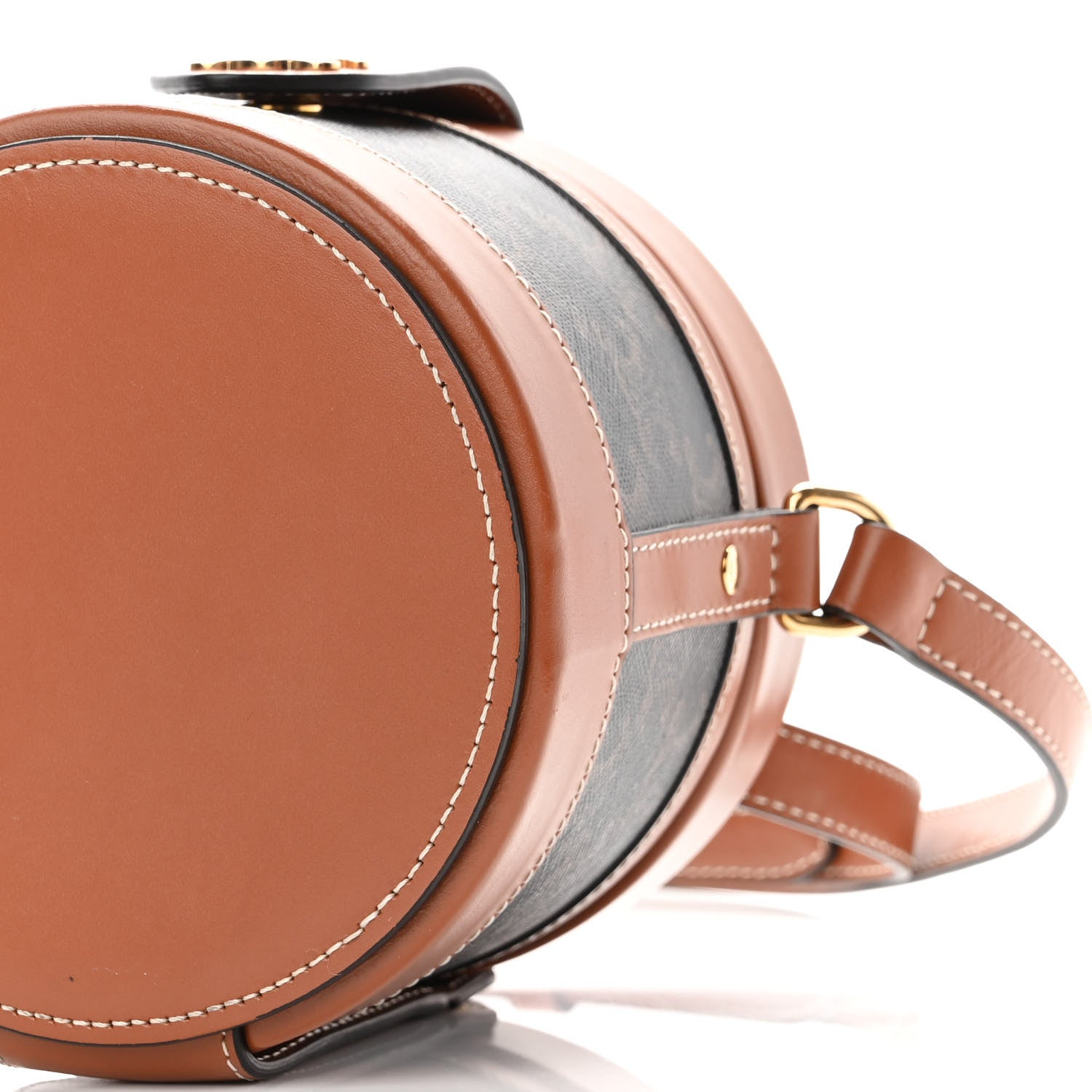 Celine Calfskin Triomphe Canvas Medium Tambour Bag Tan 9 of 9