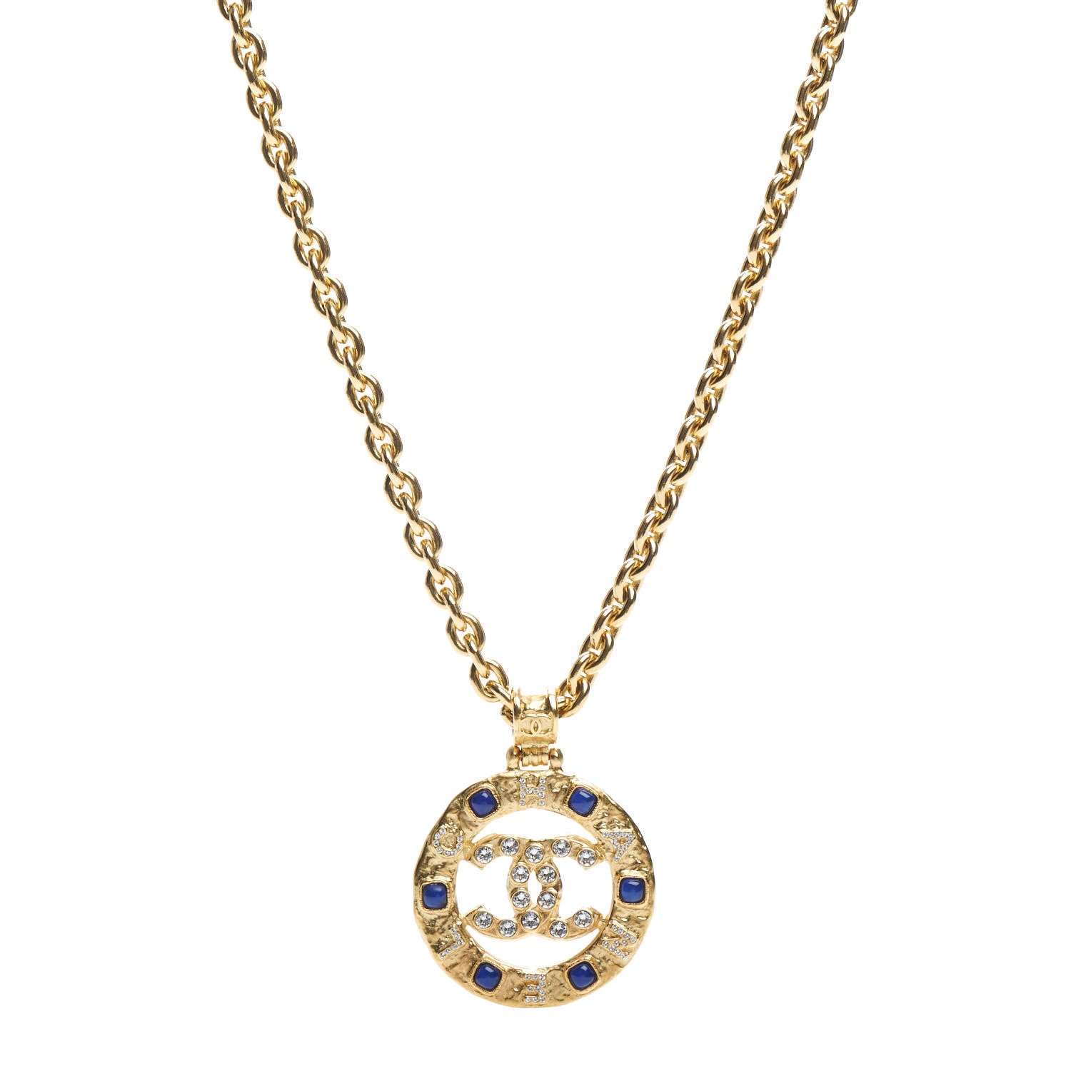 Chanel Resin Crystal CC Pendant Necklace Gold 1 of 4