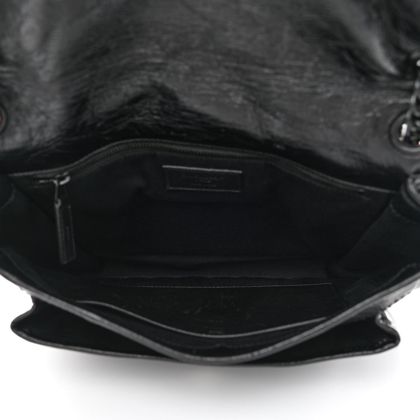 Crinkled Calfskin Matelasse Monogram Medium Niki Chain Satchel Black