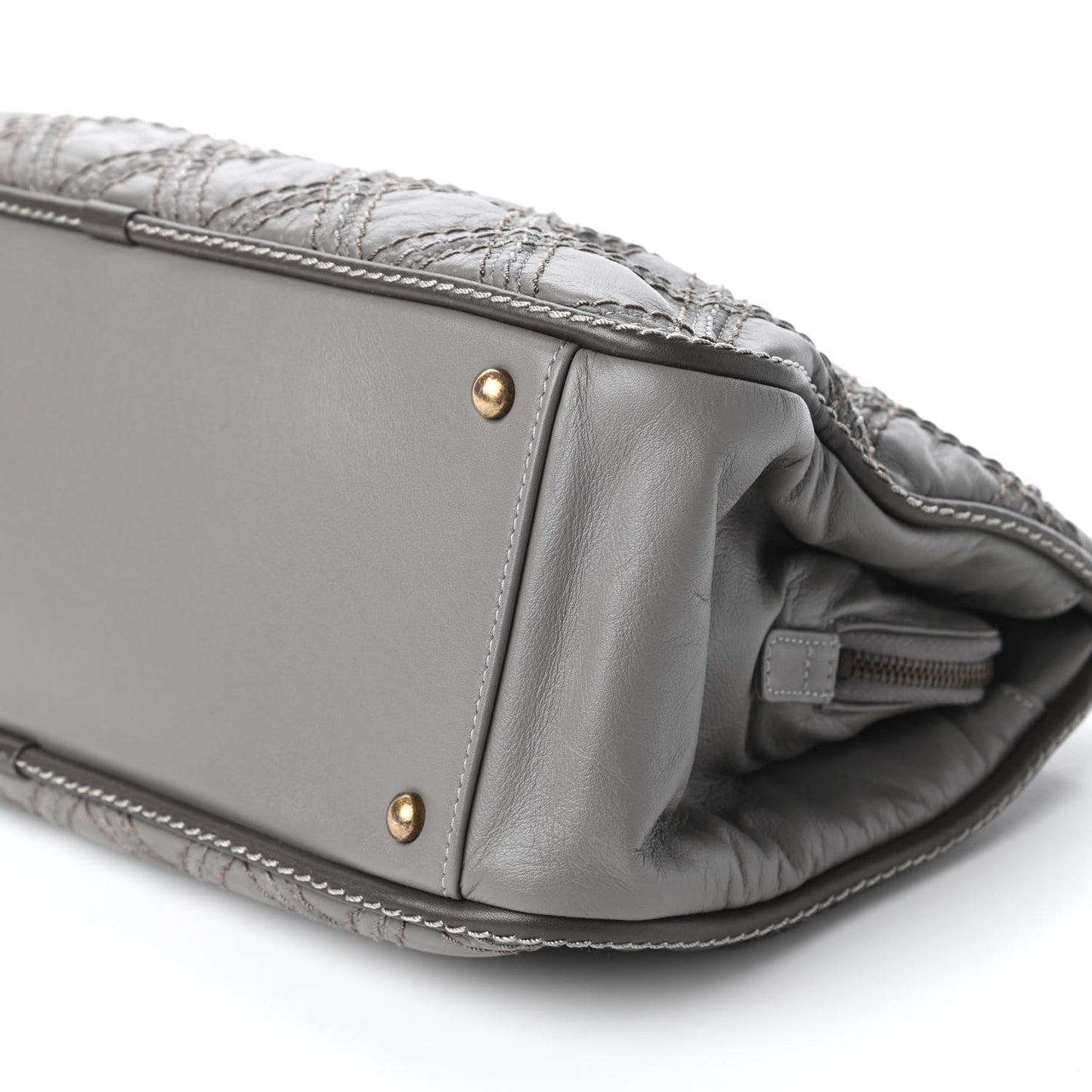Calfskin Quilted Stitch Triptych Tote Grey